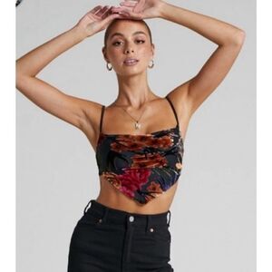 DANIELLE BERNSTEIN WEWOREWHAT FLOCKED VELVET COWL TOP IN BLACK MULTI - NWT